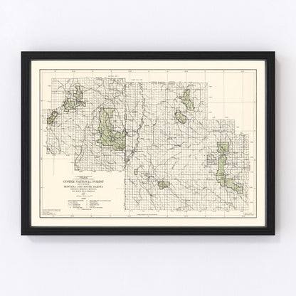 Restored vintage map of Custer National Forest, 1938