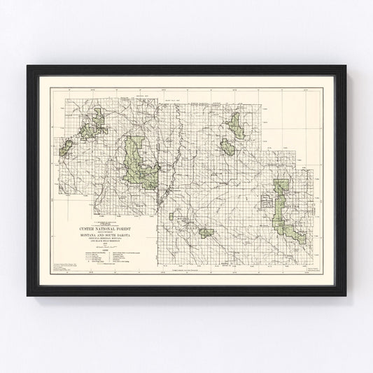 Restored vintage map of Custer National Forest, 1938