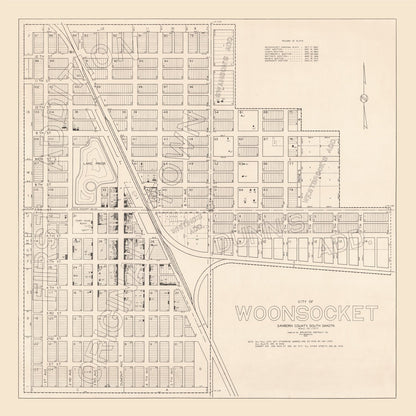 Vintage Map of Woonsocket, South Dakota, 1950