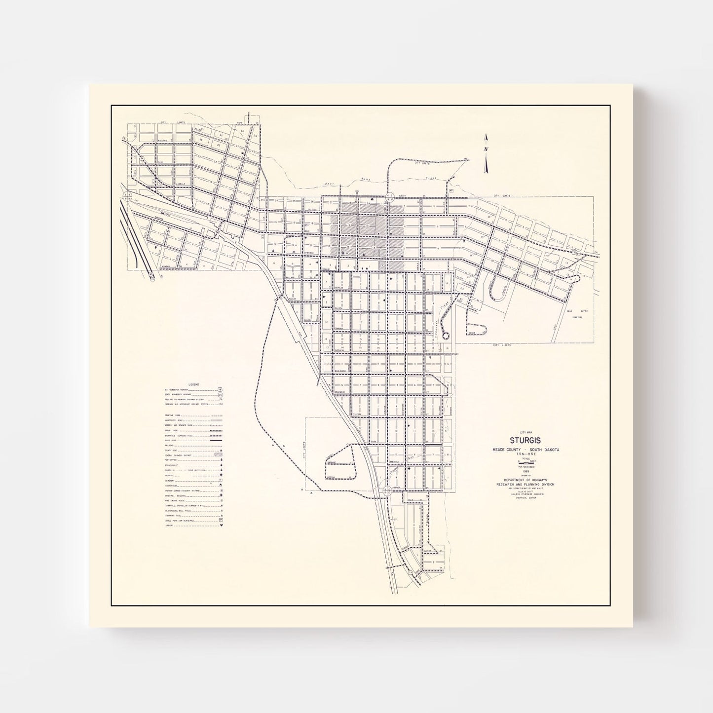 Vintage Map of Sturgis, South Dakota, 1969