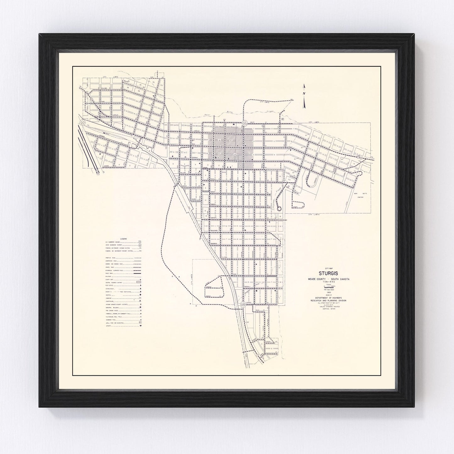 Vintage map of Sturgis, Meade County, South Dakota, 1969