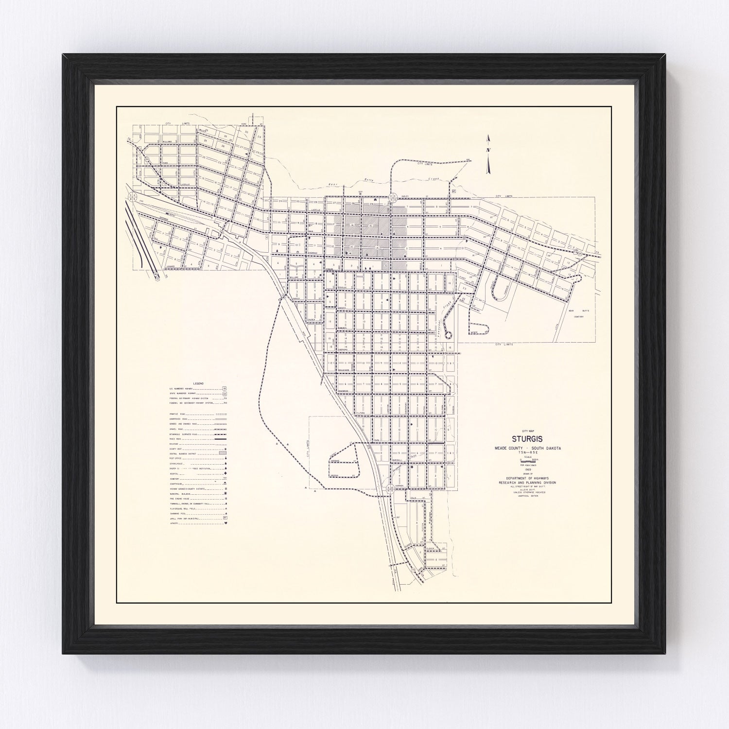 Vintage map of Sturgis, Meade County, South Dakota, 1969