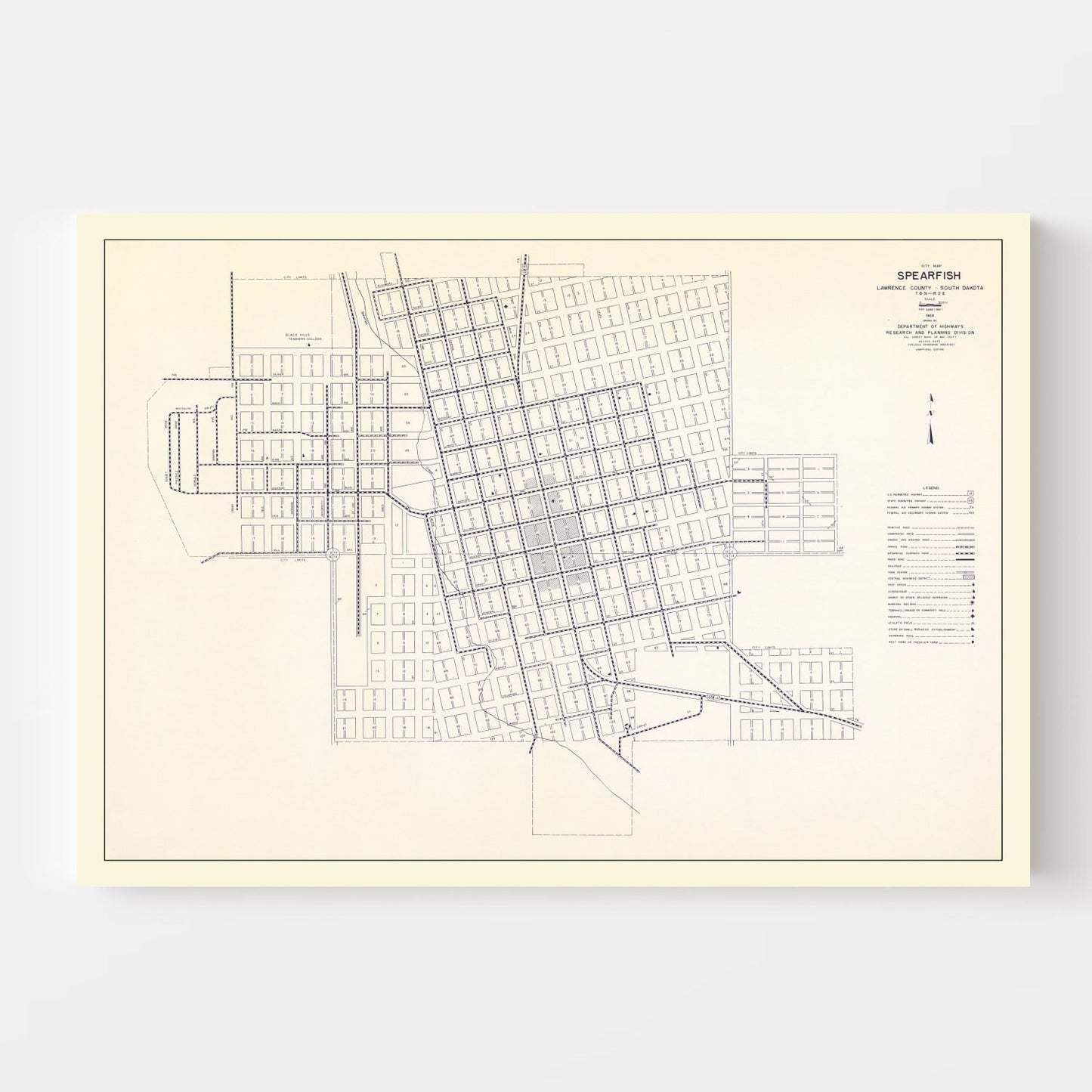 Vintage Map of Spearfish, South Dakota, 1969