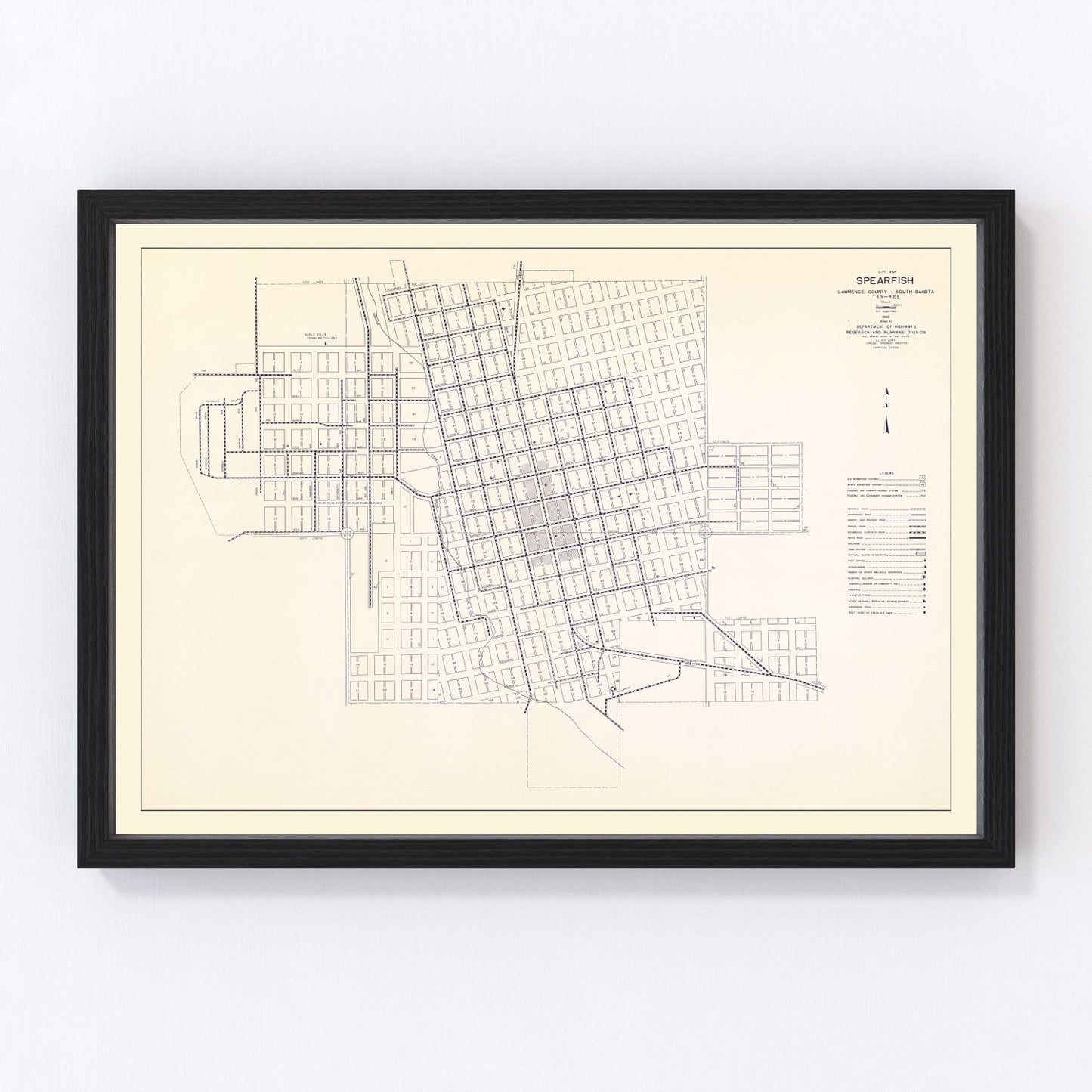 Vintage map of Spearfish, South Dakota, 1969
