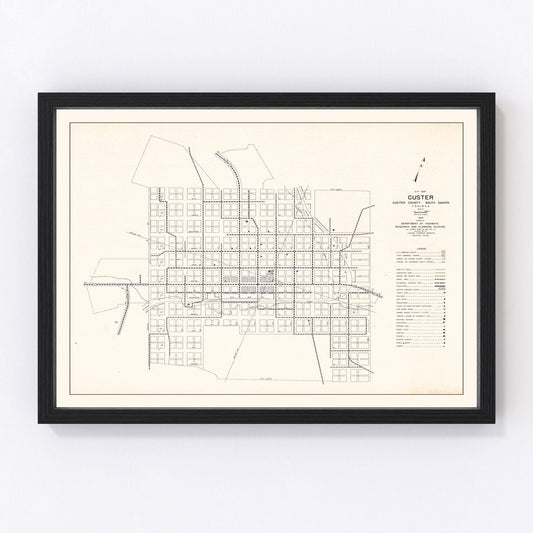 Vintage map of Custer, South Dakota, 1969