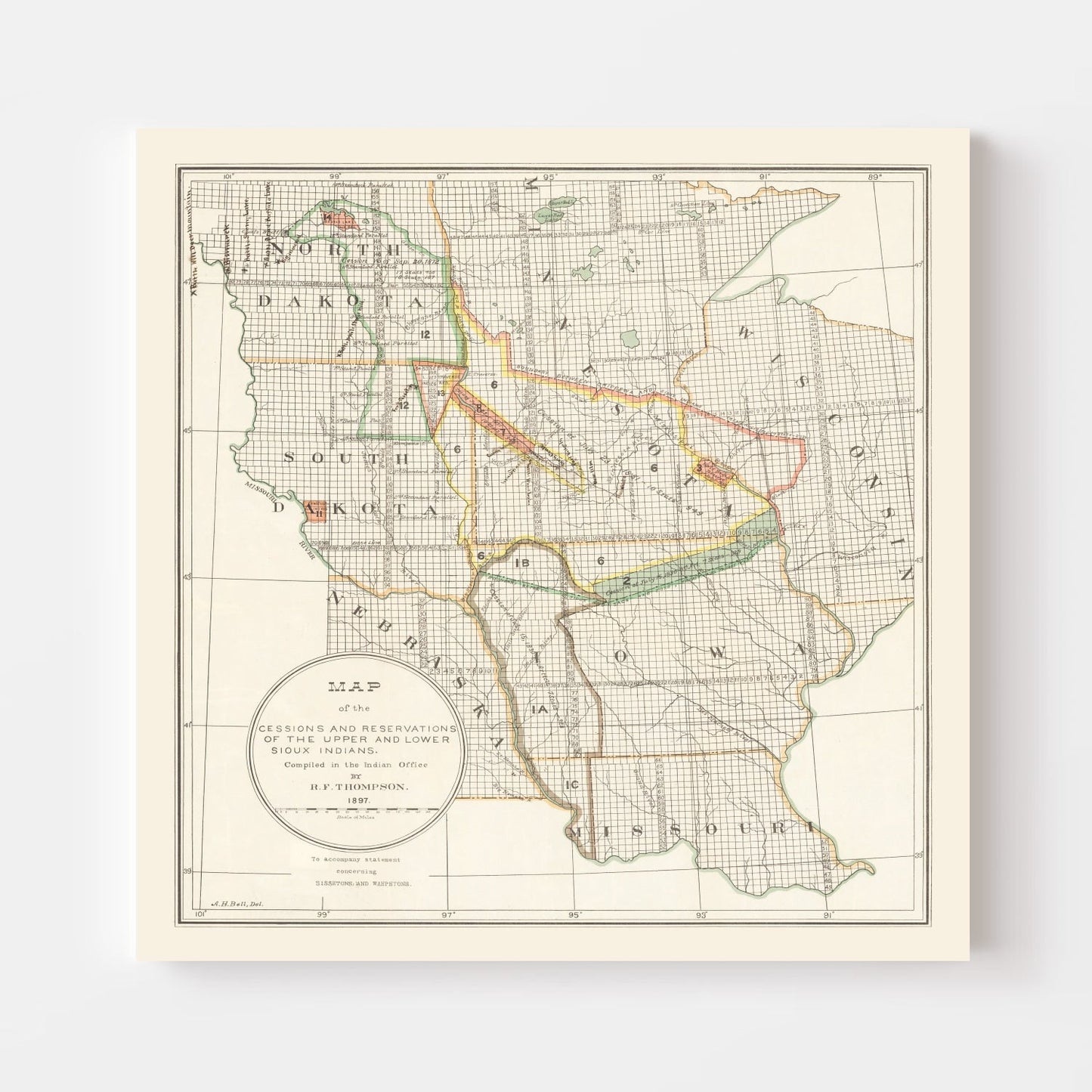Vintage Native American Reservations Map, 1897