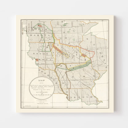 Vintage Native American Reservations Map, 1897