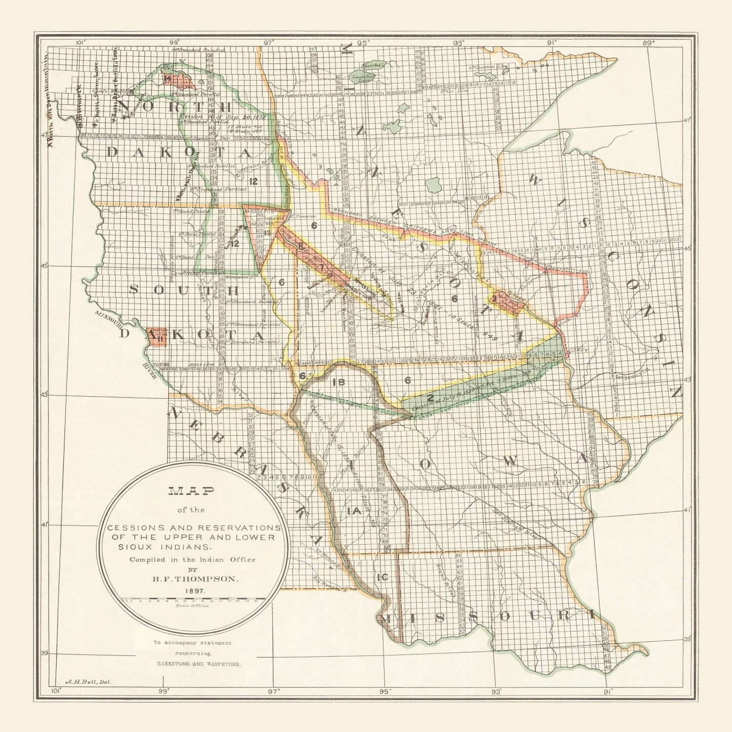 Vintage Native American Reservations Map, 1897