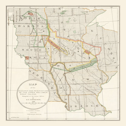 Vintage Native American Reservations Map, 1897
