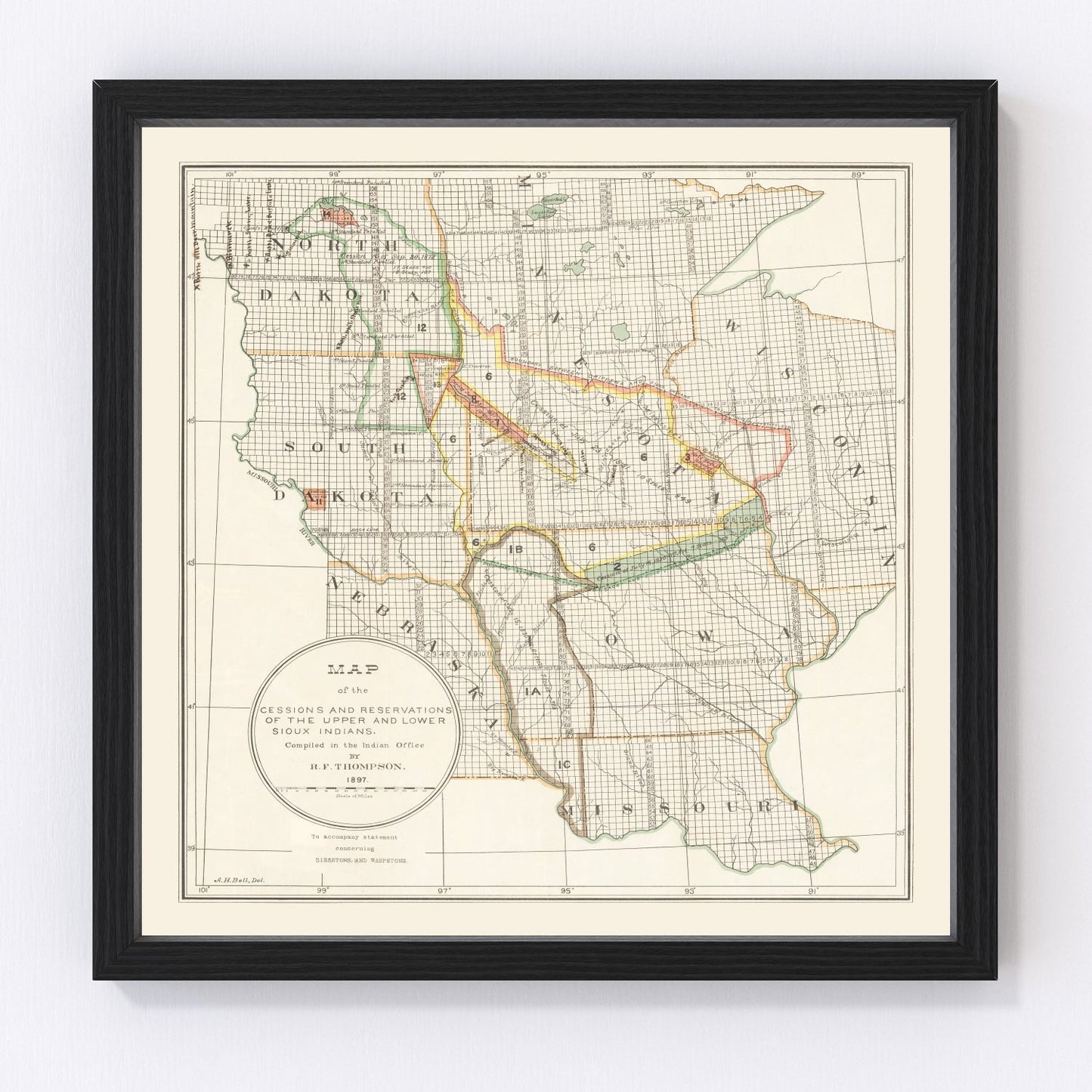 vintage Native American reservations map of the United States, 1897