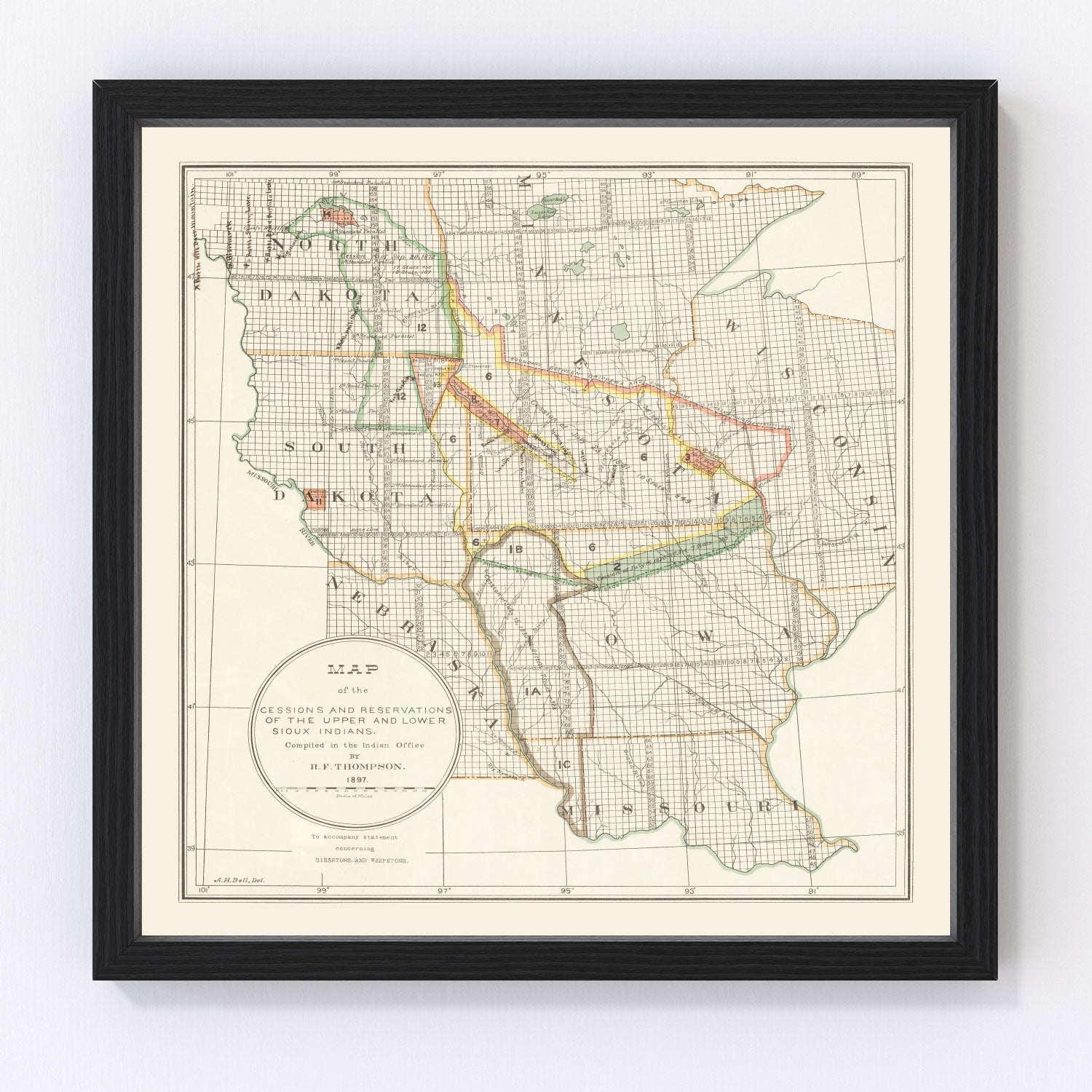 vintage Native American reservations map of the United States, 1897
