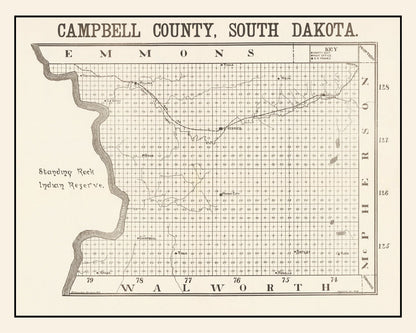 Vintage Map of Campbell County, South Dakota, 1908