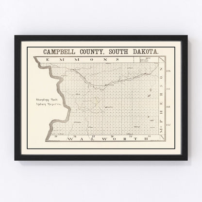 Vintage map of Campbell County, South Dakota, 1908, digitally restored antique cartographic print