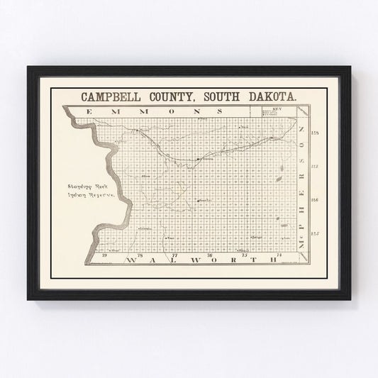 Vintage map of Campbell County, South Dakota, 1908, digitally restored antique cartographic print