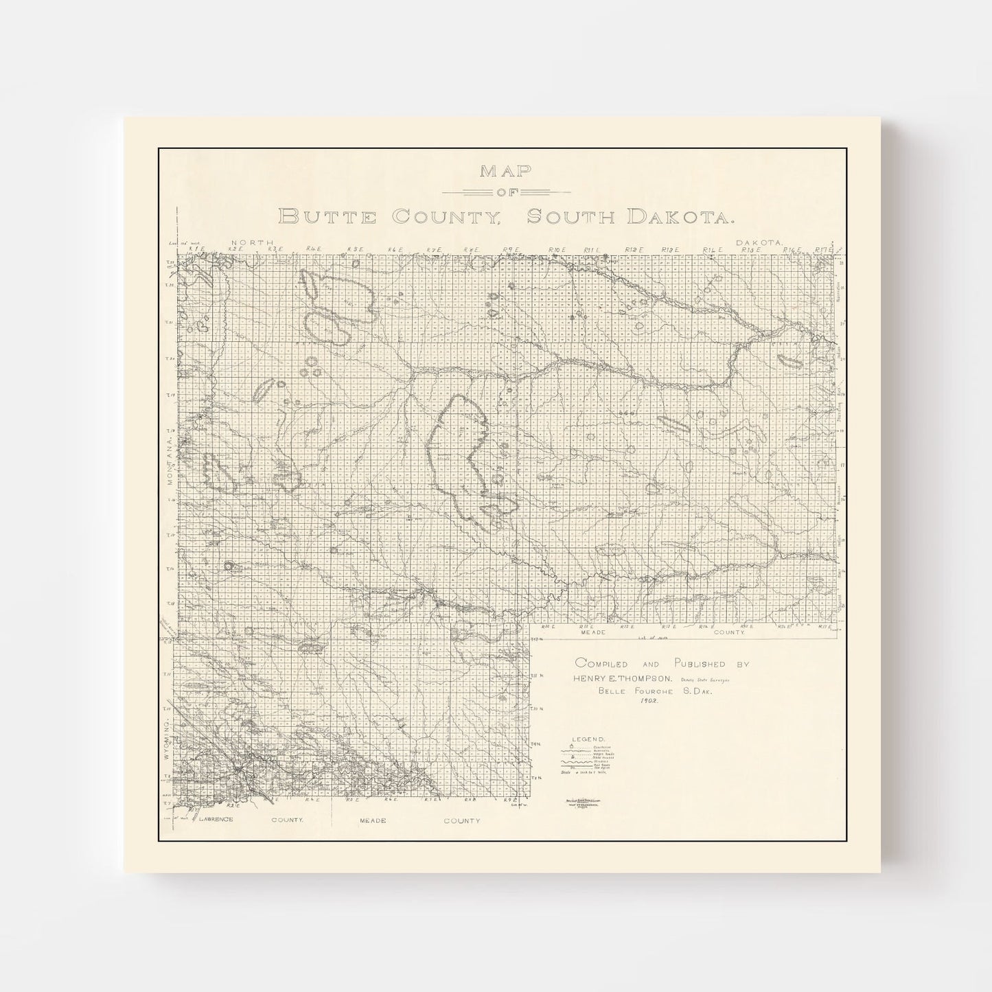 Vintage Map of Butte County, South Dakota, 1902