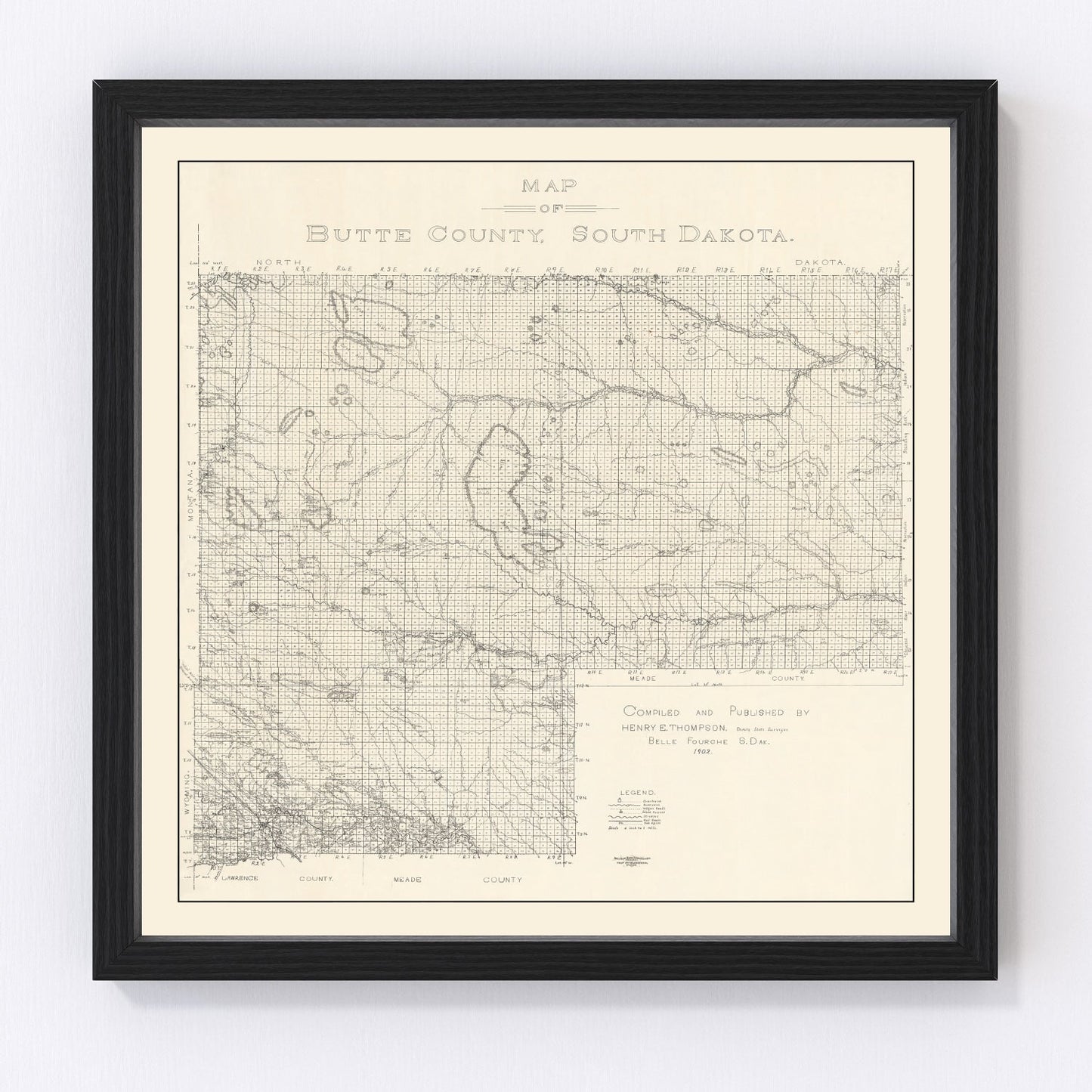 Vintage map of Butte County, South Dakota, 1902, digitally restored