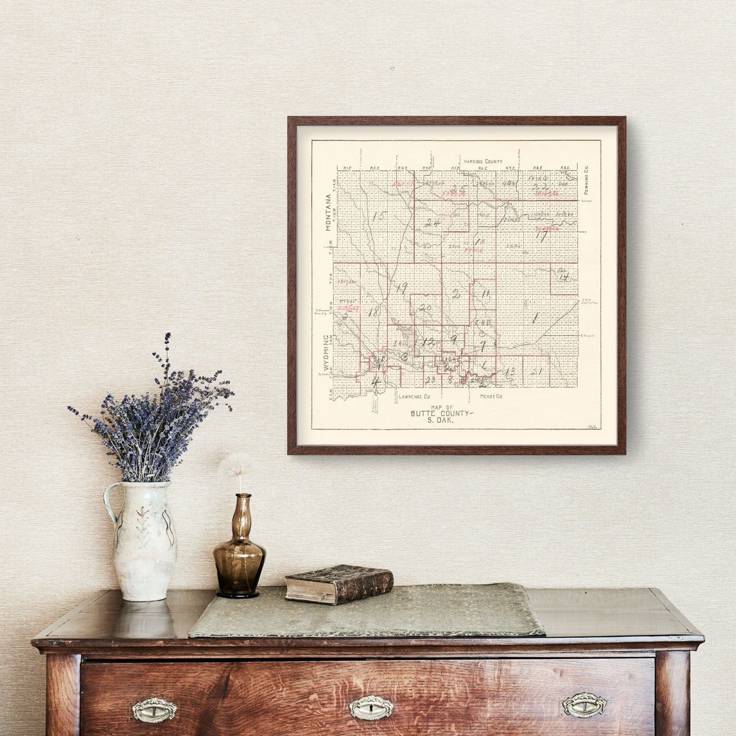 Vintage Map of Butte County, South Dakota, 1936