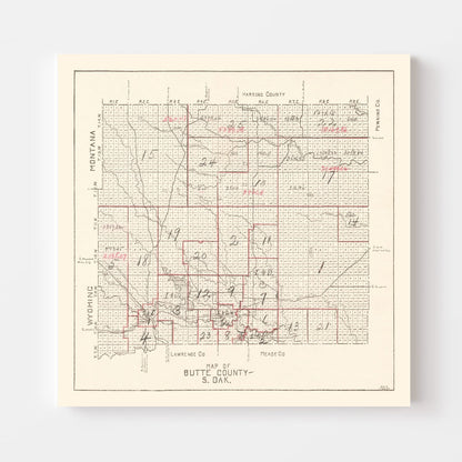 Vintage Map of Butte County, South Dakota, 1936