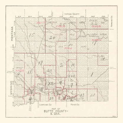 Vintage Map of Butte County, South Dakota, 1936