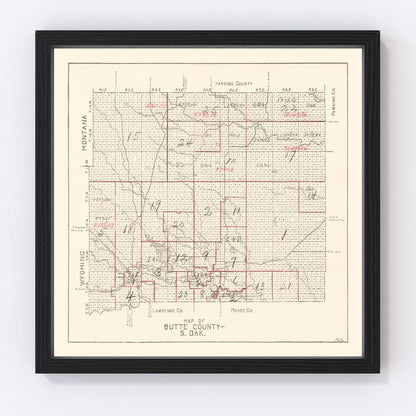 Vintage map of Butte County, South Dakota, 1936, digitally restored