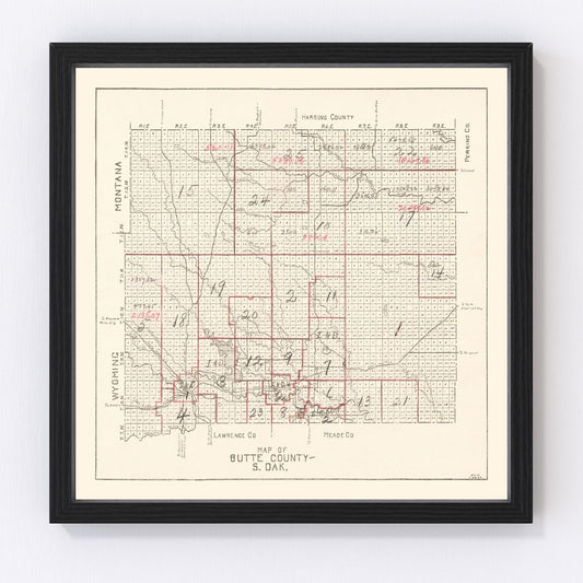 Vintage map of Butte County, South Dakota, 1936, digitally restored