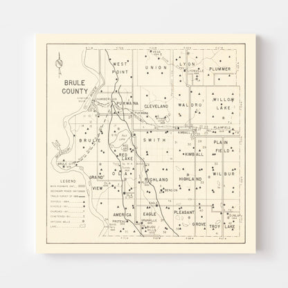 Vintage Map of Brule County, South Dakota, 1947