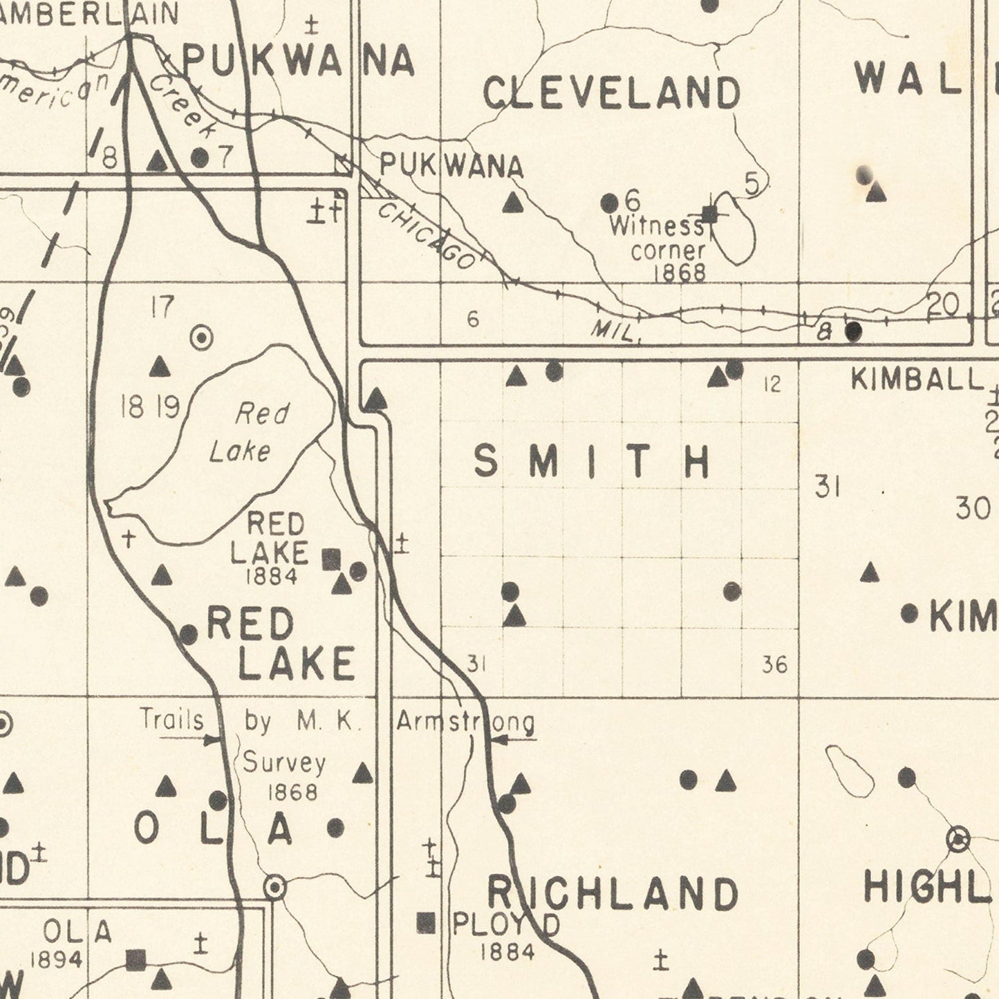 Vintage Map of Brule County, South Dakota, 1947