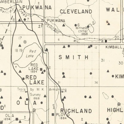 Vintage Map of Brule County, South Dakota, 1947