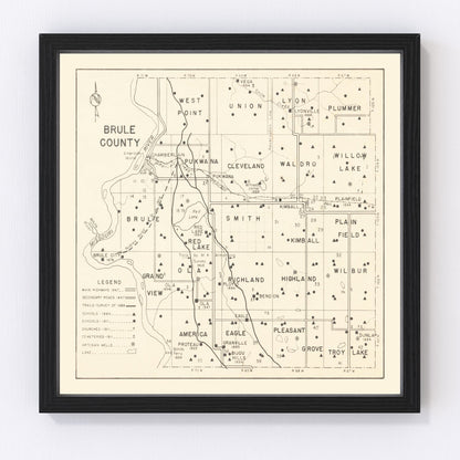 Vintage map of Brule County, South Dakota, 1947, Chamberlain area