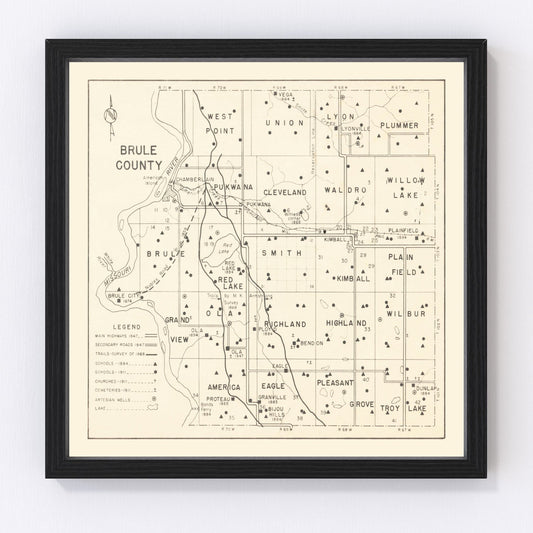 Vintage map of Brule County, South Dakota, 1947, Chamberlain area