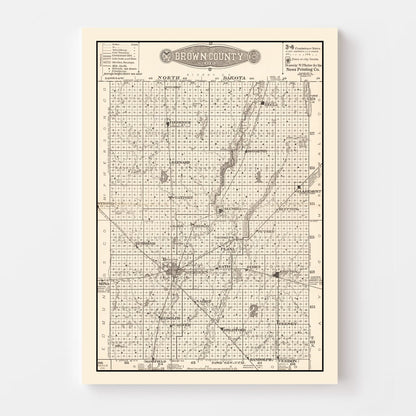 Vintage Map of Brown County, South Dakota 1918 Wall Art