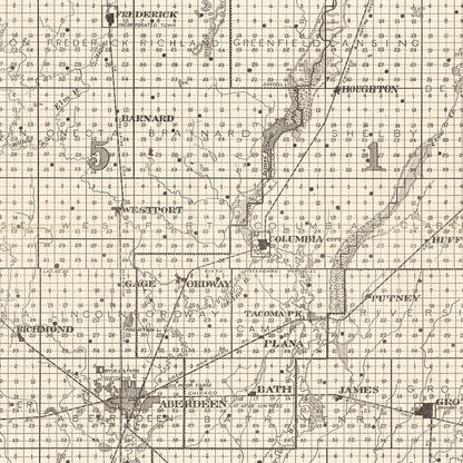 Vintage Map of Brown County, South Dakota 1918 Wall Art