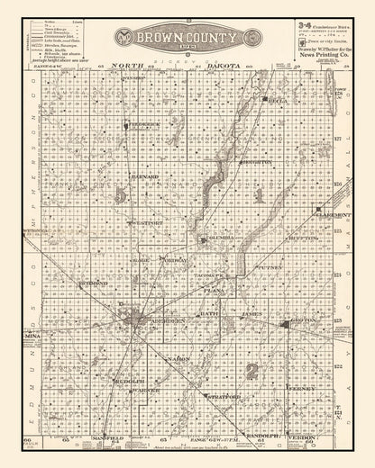 Vintage Map of Brown County, South Dakota 1918 Wall Art