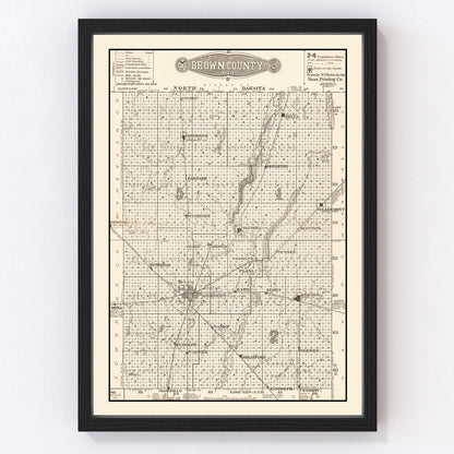 Vintage map of Brown County, South Dakota, 1918 - digitally restored cartographic print