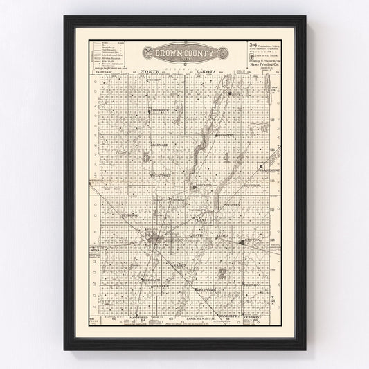 Vintage map of Brown County, South Dakota, 1918 - digitally restored cartographic print