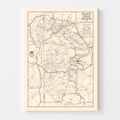 Vintage Map of the Black Hills, South Dakota, 1939