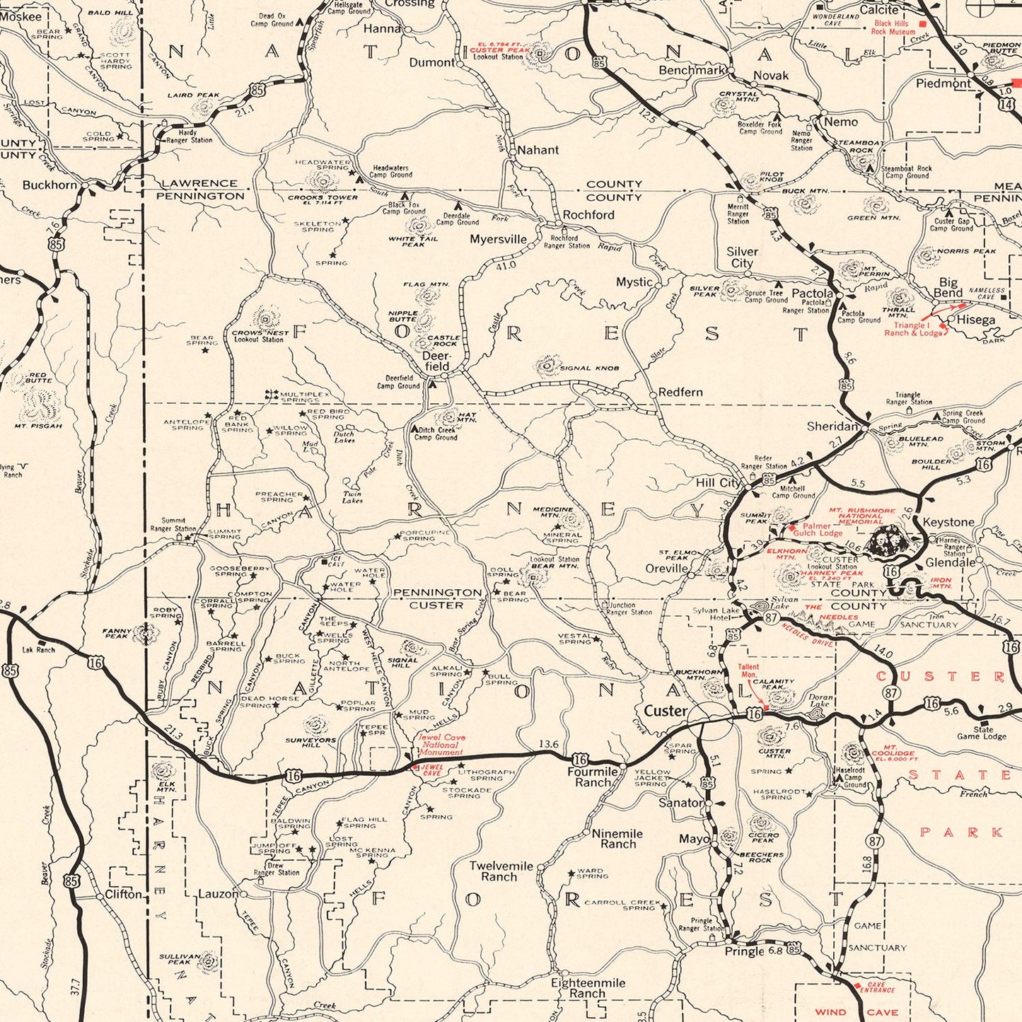 Vintage Map of the Black Hills, South Dakota, 1939