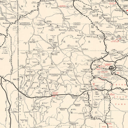 Vintage Map of the Black Hills, South Dakota, 1939