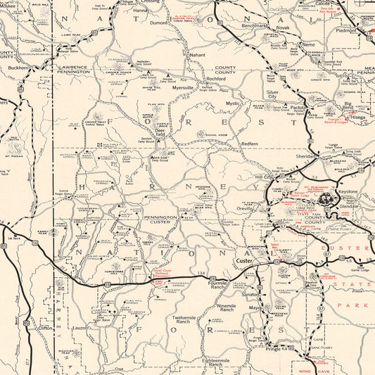 Vintage Map of the Black Hills, South Dakota, 1939