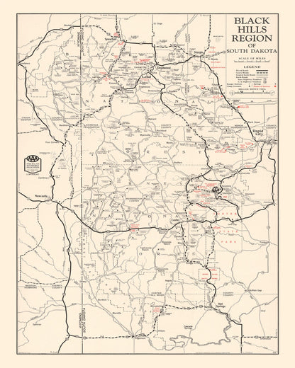 Vintage Map of the Black Hills, South Dakota, 1939