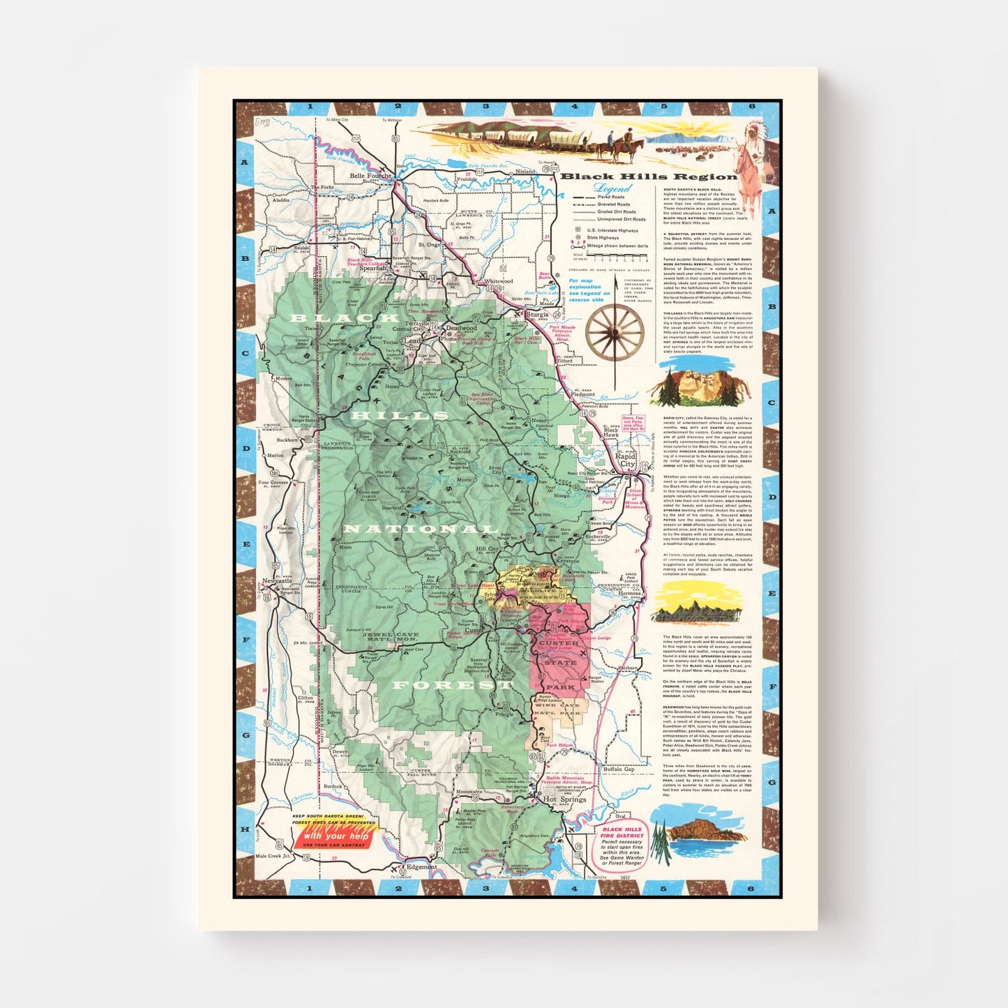 Vintage Map of the Black Hills, South Dakota, 1956
