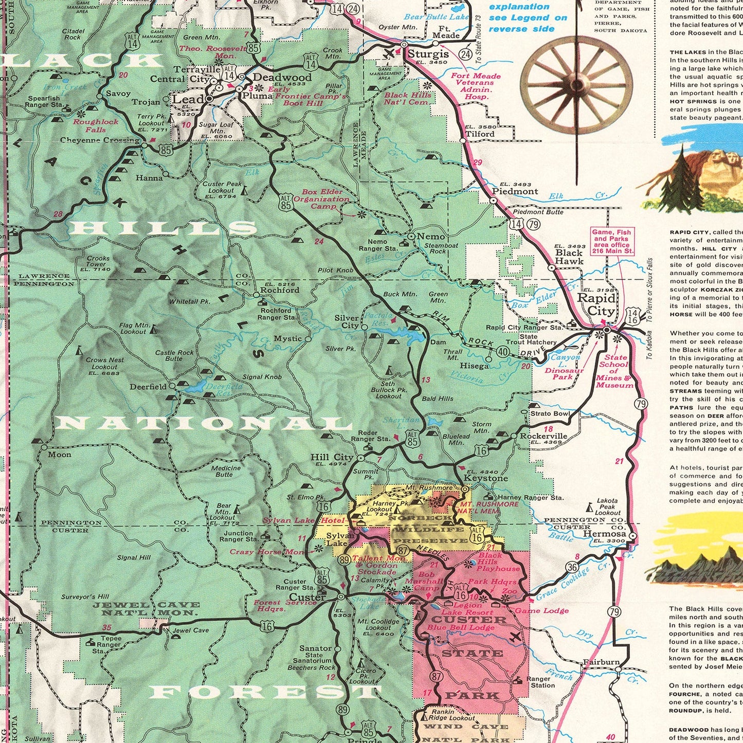 Vintage Map of the Black Hills, South Dakota, 1956