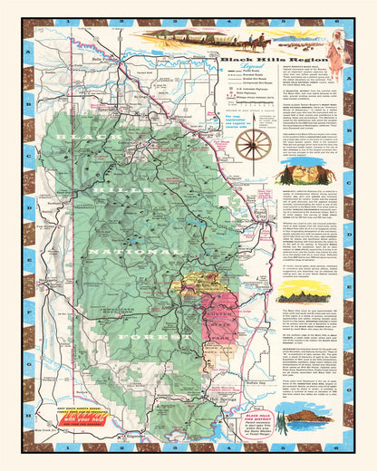 Vintage Map of the Black Hills, South Dakota, 1956
