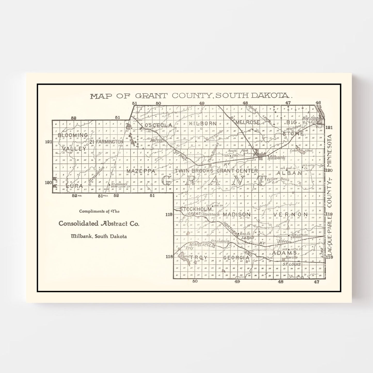 Vintage Map of Grant County, South Dakota, 1900
