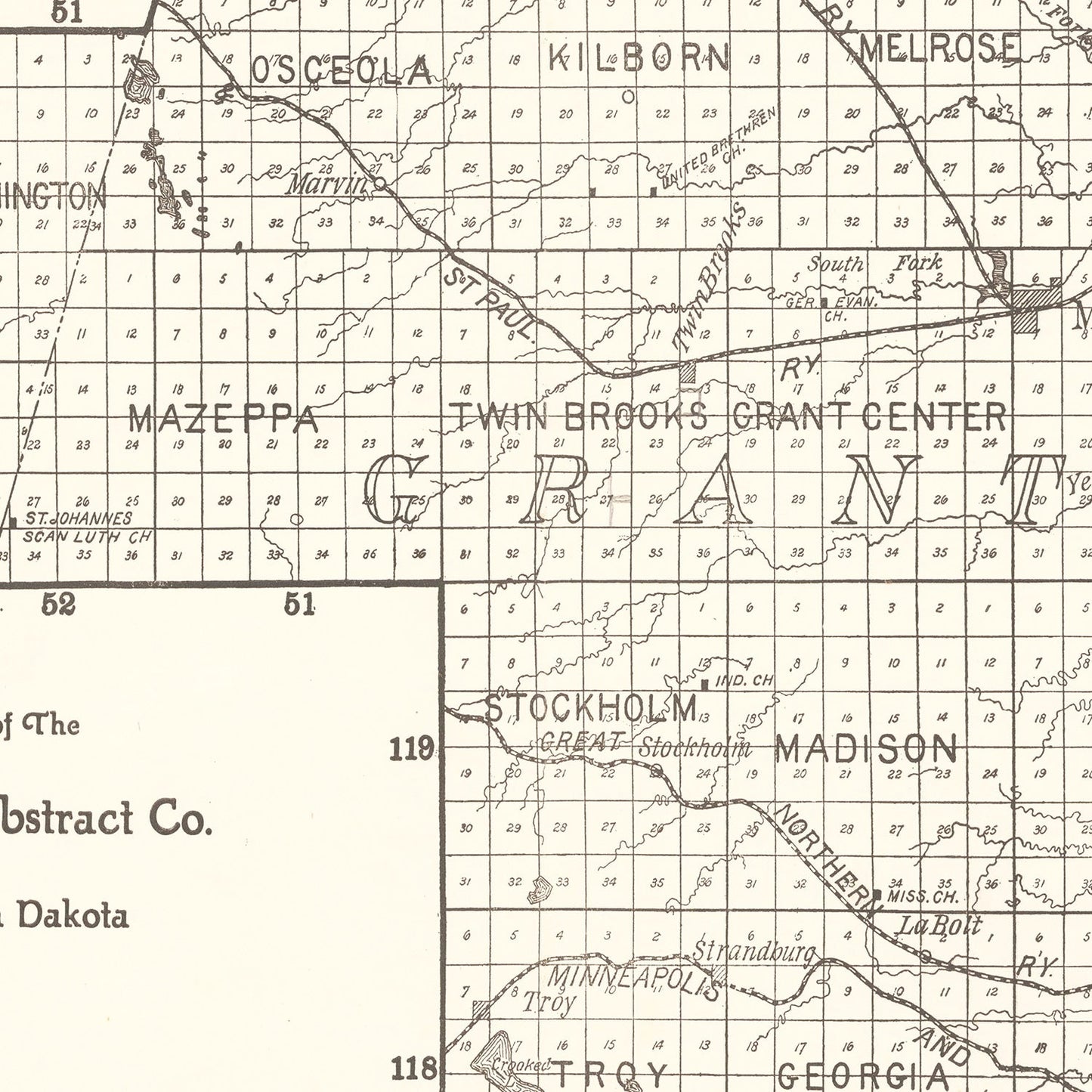 Vintage Map of Grant County, South Dakota, 1900