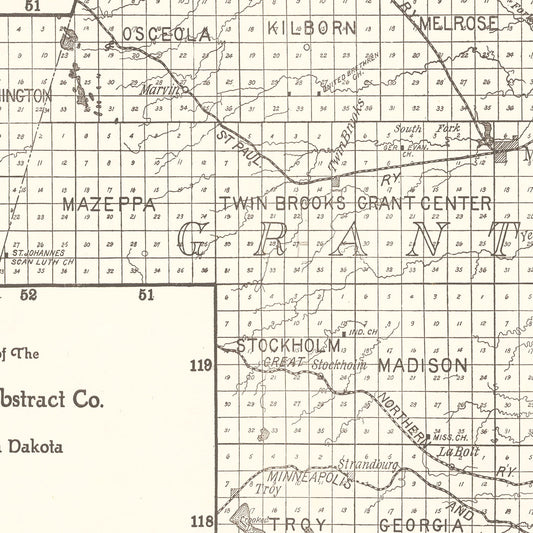Vintage Map of Grant County, South Dakota, 1900