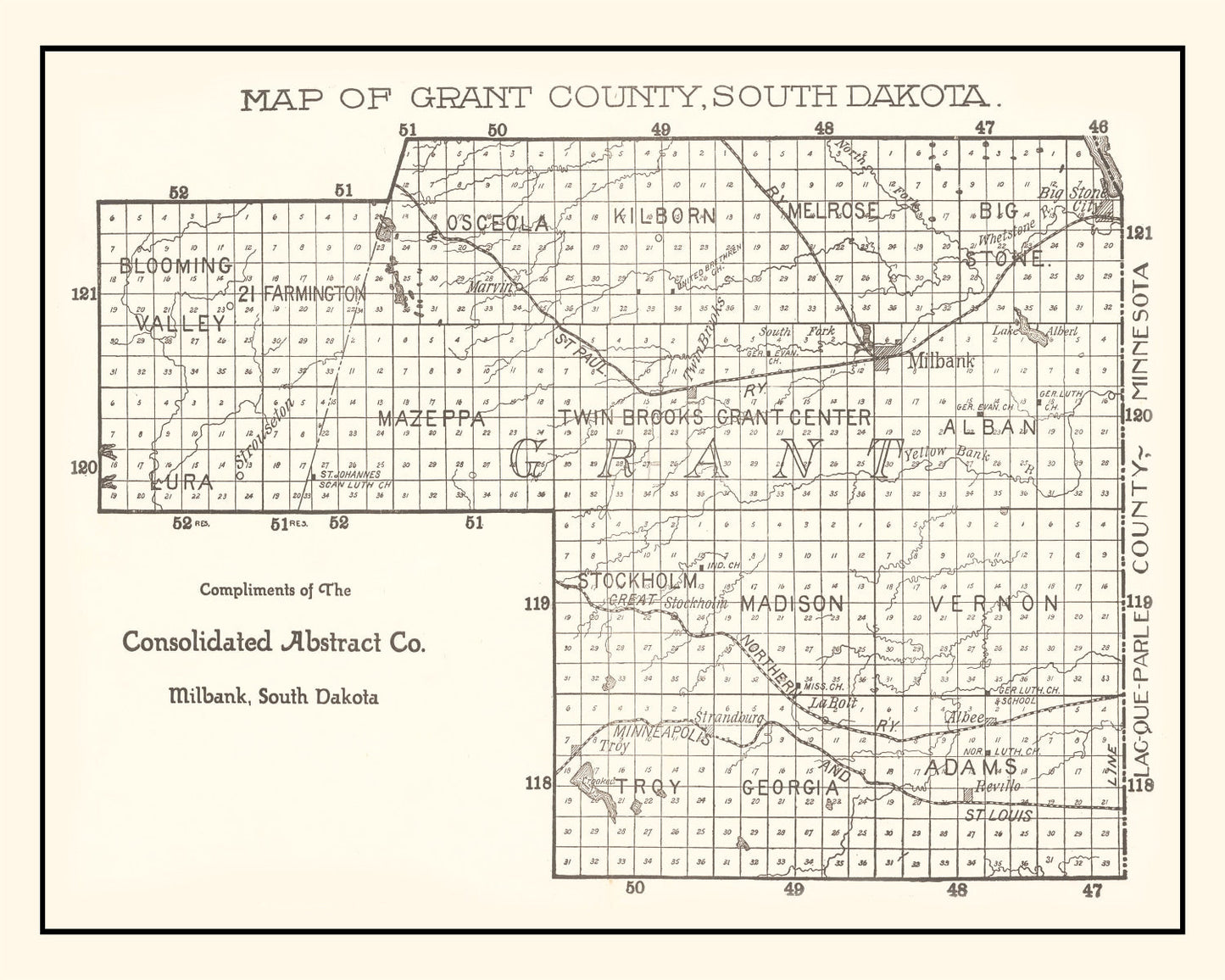 Vintage Map of Grant County, South Dakota, 1900