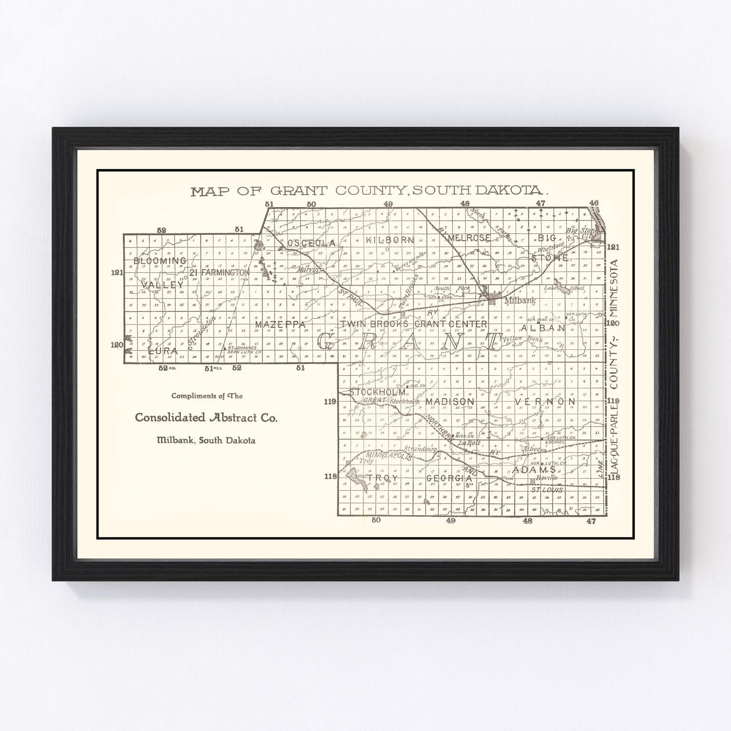 Vintage map of Grant County, South Dakota, 1900