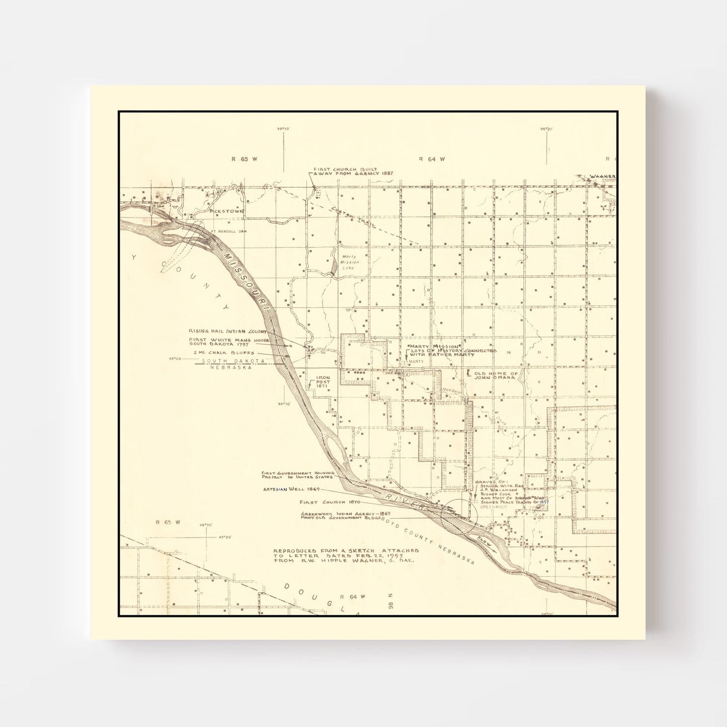 Vintage Map of Charles Mix County, South Dakota, 1953