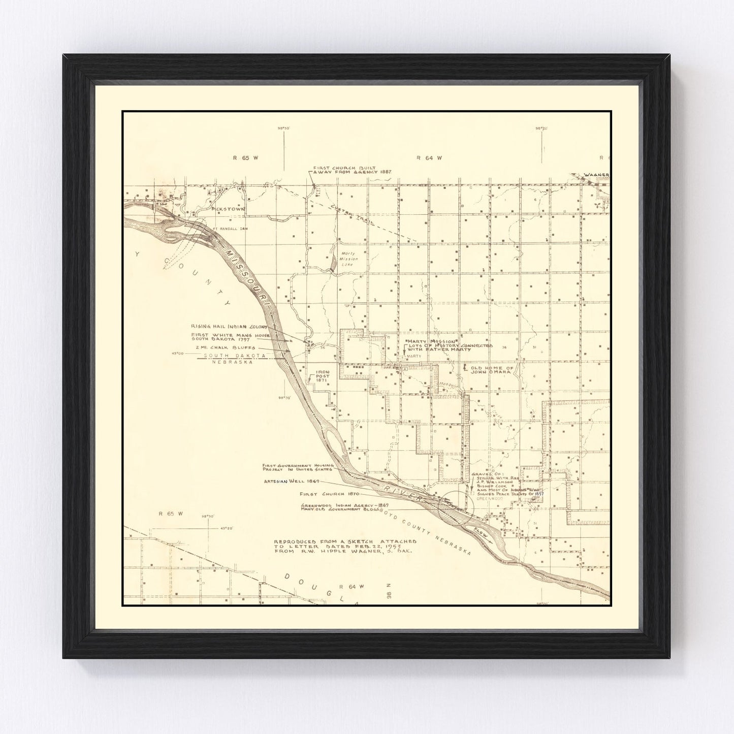 Vintage map of Charles Mix County, South Dakota, 1953, digitally restored antique cartographic print